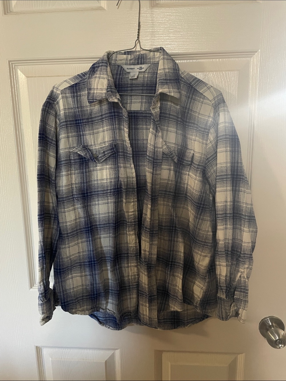 Old Navy Blue and White Plaid Button-Up Shirt
